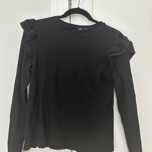 Zara Black Ruffled Women's Top